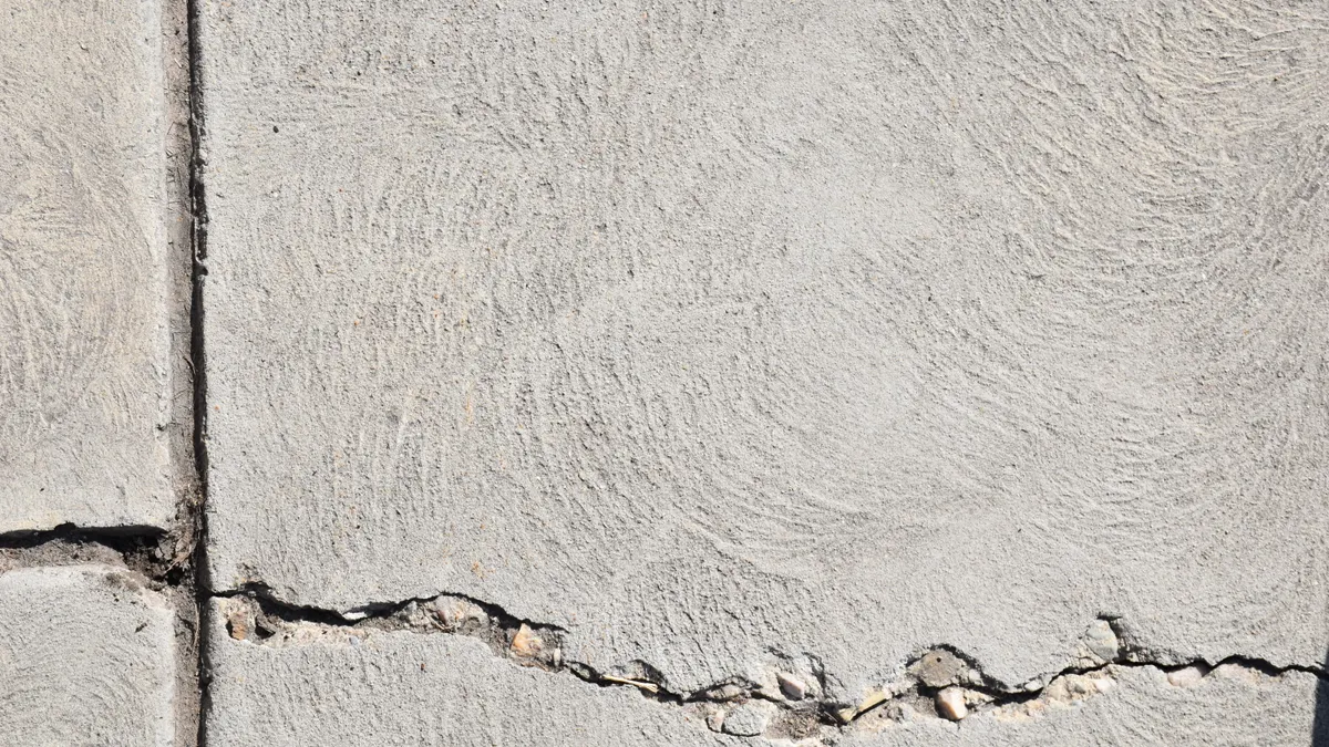 Can You Level a Porch Slab With Attached Steps? Cracked concrete slab close-up