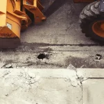 Heavy machine on a broken concrete slab