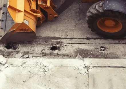 Heavy machine on a broken concrete slab