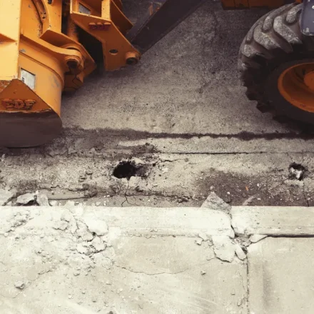 Heavy machine on a broken concrete slab