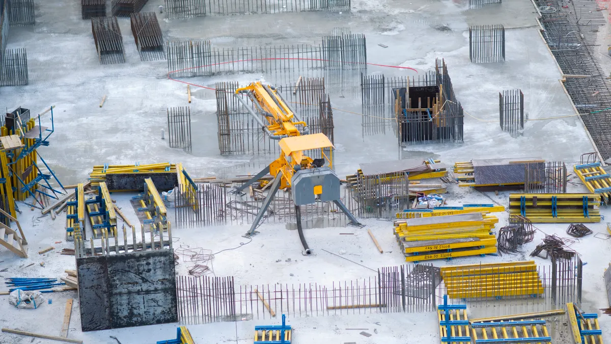 Construction site with slab forms and rebar